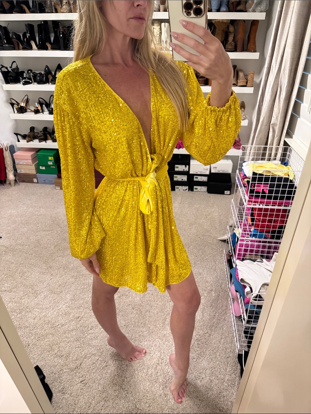 VICI Yellow Sequin Tie-Front Wrap Dress - Picture 4 of 7